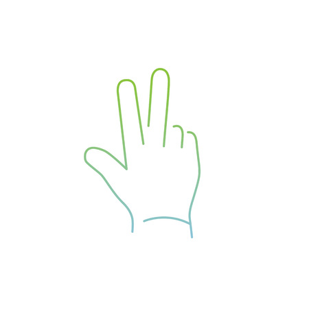 vector modern flat design linear icon of peace hand gesture | thin line pictogram with green and blue gradient isolated on white backgroundのイラスト素材