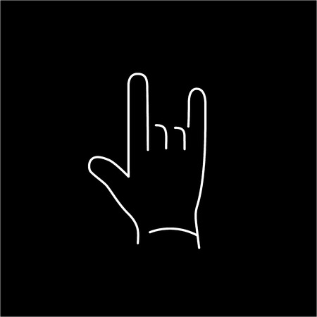 vector modern flat design linear icon of rock hand gesture | white thin line pictogram isolated on black backgroundのイラスト素材