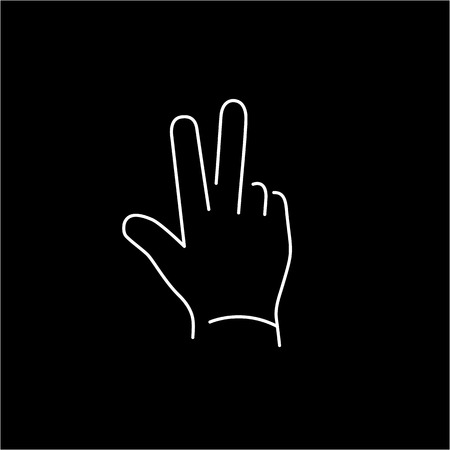 vector modern flat design linear icon of peace hand gesture | white thin line pictogram isolated on black backgroundのイラスト素材