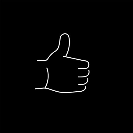 vector modern flat design linear icon of thumbs up like gesture | white thin line pictogram isolated on black backgroundのイラスト素材