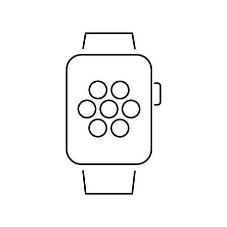 Vector smart watch linear icon with smartwatches homescreen | flat design thin line black modern illustration and infographic isolated on white backgroundのイラスト素材
