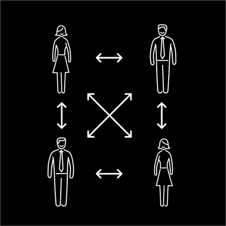 Vector interpersonal relationship skills icon of group of businessman connected with arrowsのイラスト素材