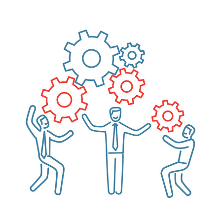 Vector teamwork skills icon of businessman with gears building engine togetherのイラスト素材
