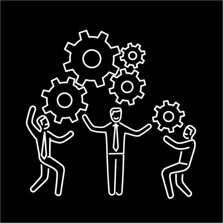 Vector teamwork skills icon of businessman with gears building engine togetherのイラスト素材