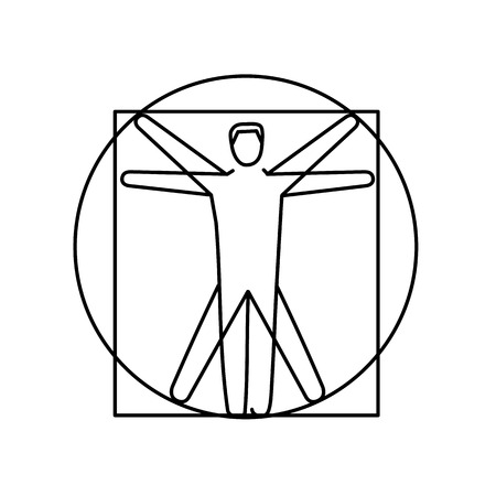 Proportion of human body black linear icon on white background | flat design alternative healing illustration and infographicのイラスト素材