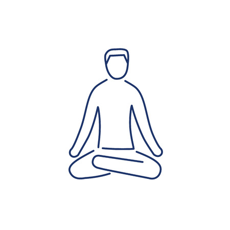 Meditation relaxation positon blue linear icon on white background | flat design alternative healing illustration and infographicのイラスト素材