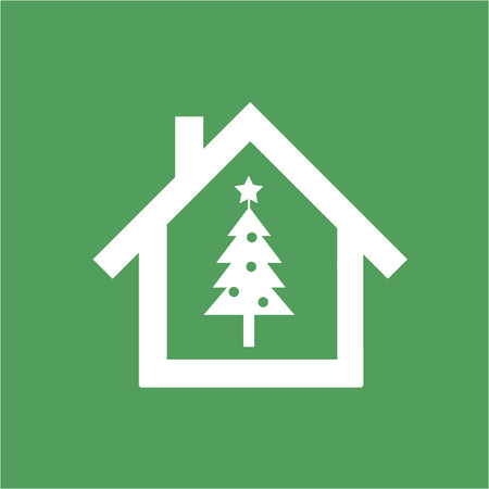 Christmas tree in the house vector icon | white flat design pictogram illustration and infographic isolated on green backgroundのイラスト素材