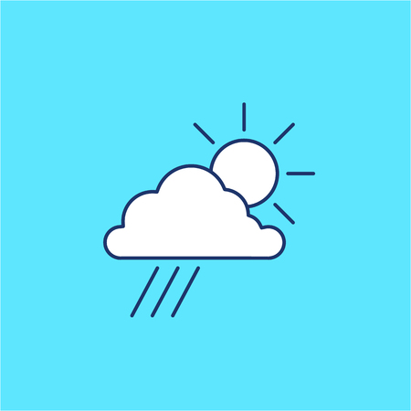 Sun with cloud and rain weather forecast ecology and environment vector icon and infographic blue and white on blue backgroundのイラスト素材