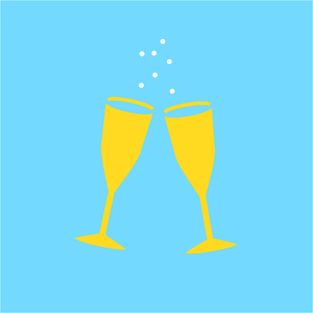 Conceptual vector galesses of champaign icon | modern flat design cosmetic and spa illustration and infographic concept colorful on blue backgroundのイラスト素材