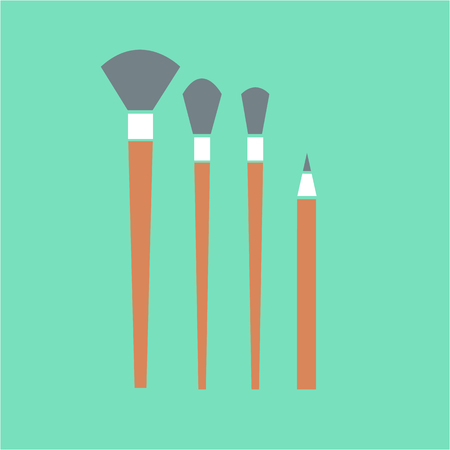 Conceptual vector cosmetic brushes and pencil icon set | modern flat design cosmetic and spa illustration and infographic concept colorful on green backgroundのイラスト素材