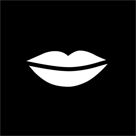 Conceptual vector woman lips icon | modern flat design cosmetic and spa illustration and infographic concept white on black backgroundのイラスト素材
