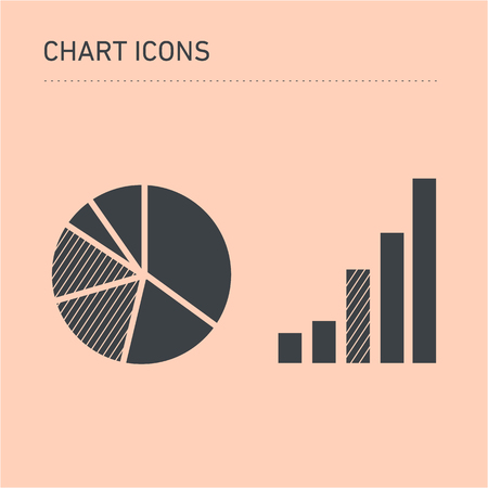 Conceptual infographic universal chart icons | modern flat design illustration of infographics elements grey on orange backgroundのイラスト素材