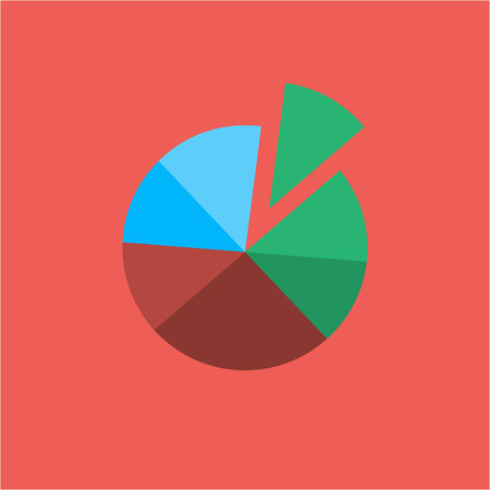 Conceptual infographic basic pie chart icon | modern flat design illustration of infographics elements colorful on red backgroundのイラスト素材