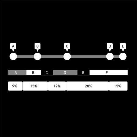 Conceptual infographic horizontal bar chart | modern flat design illustration of infographics elements white on black backgroundのイラスト素材