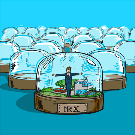 businessman in snow globe - conceptual vector illustration of illusion of successのイラスト素材