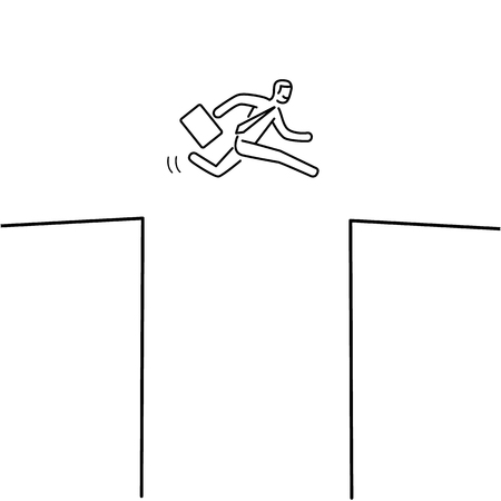 Vector business icon of jumping courage businessman | modern flat design linear concept illustration and infographic black on white backgroundのイラスト素材