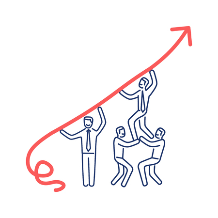 Vector business icon of team cooperation | modern flat design linear concept illustration and infographic red and blue on white backgroundのイラスト素材