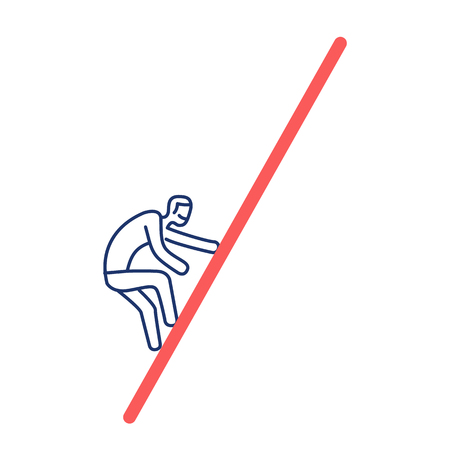 Difficult challenge. Vector illustration of climbing up businessman | modern flat design linear concept icon and infographic blue and red on white backgroundのイラスト素材