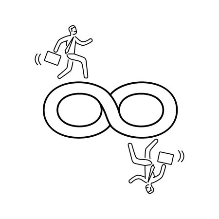 Infinite run. Vector business illustration of businessman running on infinity sign | modern flat design linear concept icon and infographic black on white backgroundのイラスト素材