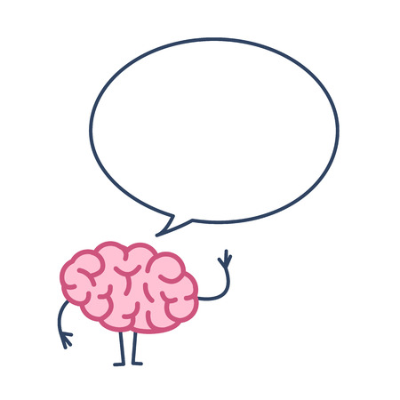 Brain with speech buble. Vector concept illustration of brain communication | flat design linear infographic icon colorful on white backgroundのイラスト素材