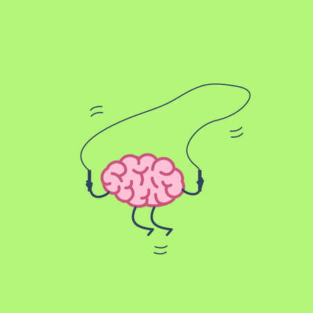 Brain jumping over the skipping rope. Vector concept illustration of happy brain and peaceful mind |...