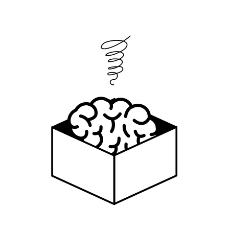 Atrophied brain in the box. Vector concept illustration of mind which stopped developed | flat design linear infographic icon black on white backgroundのイラスト素材