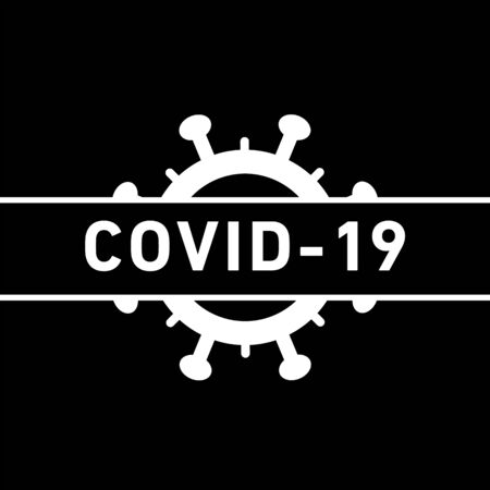 Stop CoVid-19 alert icon. Vector concept illustration of Covid-19 virus | flat design infographic icon white on black backgroundのイラスト素材