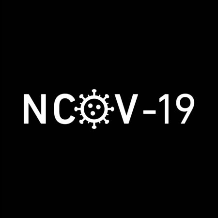 nCov 19 icon. Vector concept illustration of Covid-19 virus | flat design infographic icon white on black backgroundのイラスト素材
