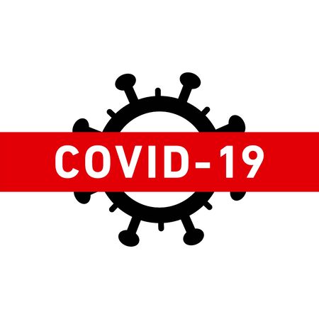 Stop CoVid-19 alert icon. Vector concept illustration of Covid-19 virus | flat design infographic iconred and black on white backgroundのイラスト素材