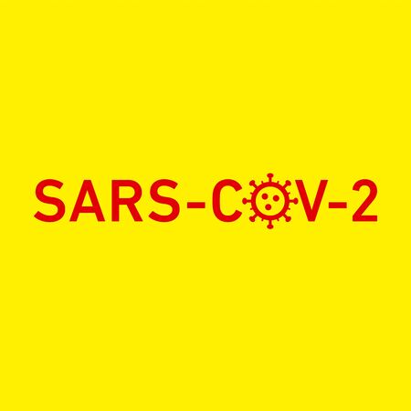 Sars Cov 2 icon. Vector concept illustration of Covid-19 virus | flat design infographic icon red on yellow backgroundのイラスト素材