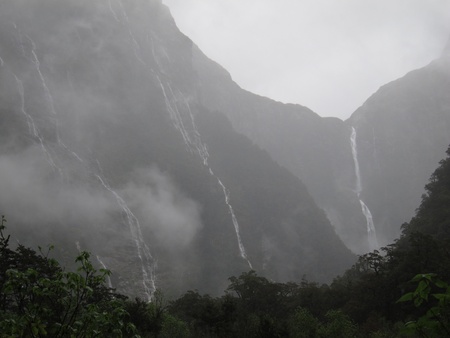 Waterfalls in rainの写真素材