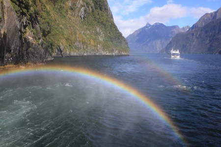 Rainbow at Milford soundの写真素材