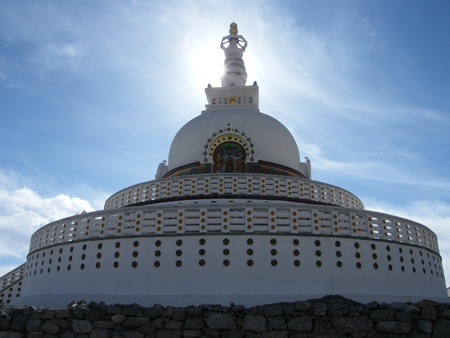 Santi Stupa in the sun in India, Ladakh, Leh, Himalaya の写真素材