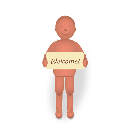 Funny and pleasant fleshy man showing welcome sign, vector illustration.のイラスト素材