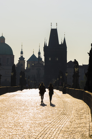 Charles Bridge in Prague in early summer morningの写真素材