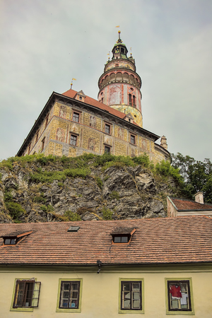 Famous historical city Cesky Krumlov 160 km or 100 miles south of Prague on the river Vltava, Czech Republic, Europe.の写真素材