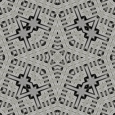 Seamless kaleidoscopic wallpaper tiles pattern drawn with black soft pencil based on wooden texture