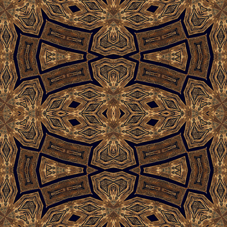 Seamless kaleidoscopic wallpaper tiles pattern based on natural wooden texture, inlay