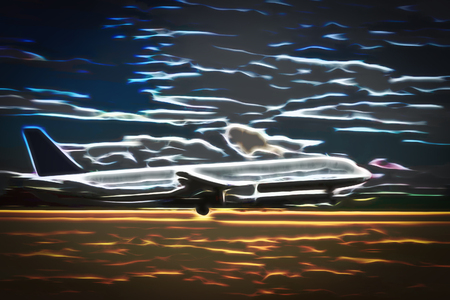 Jet plane in fast movement taking off, stylized illustration.の写真素材
