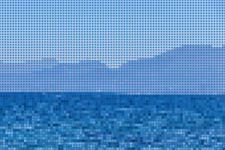 Blue polka dots background or pattern with sea and island outlineのイラスト素材