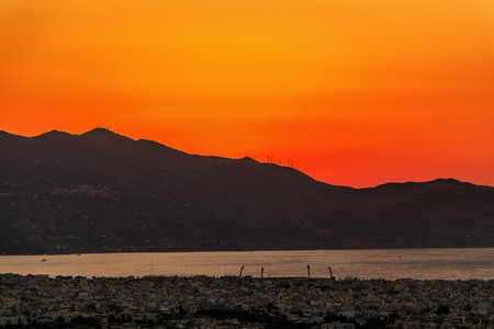 Panorama of Heraklion port, Crete, Greece, Europe at sunsetの写真素材