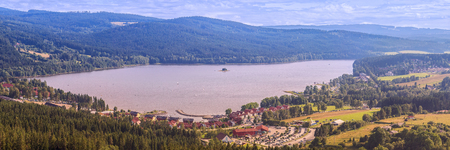 Panorama of Lake Lipno in south Bohemia, 200 km south of Prague, Czech Republic, Europe, aerial view.の写真素材