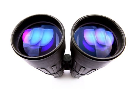 binoculars with huge blue lensesの写真素材