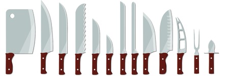 Different types of kitchen knives isolated on white backgroundのイラスト素材