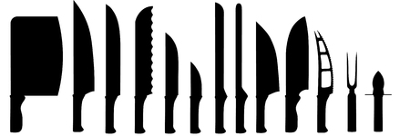 Different types of kitchen knives silhouettes isolated on white backgroundのイラスト素材
