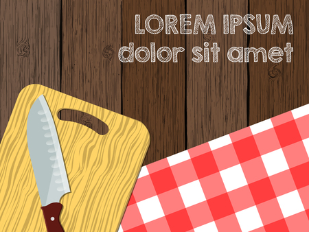 Kitchen, knife on cutting board on the wooden table with tableclothのイラスト素材