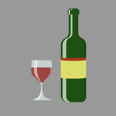 Set of wine bottle and glass illustrationのイラスト素材