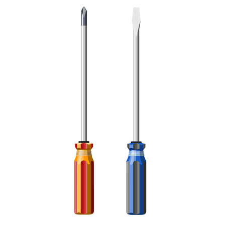 Set of Realistic Screwdrivers, crosshead and flathead, isolated on white background  Illustrationの写真素材