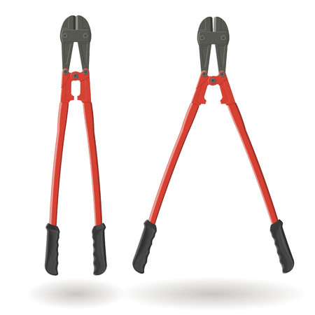 Set of two bolt cutters, open and close, Tools for cutting solid wire, isolated on white backgroundのイラスト素材