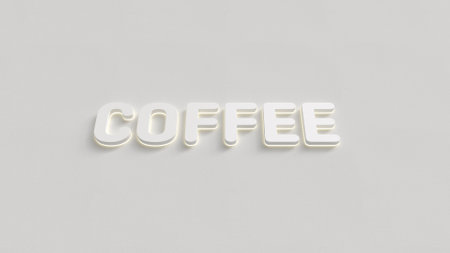 3d rendering of the word coffee in white letters on a white backgroundの写真素材